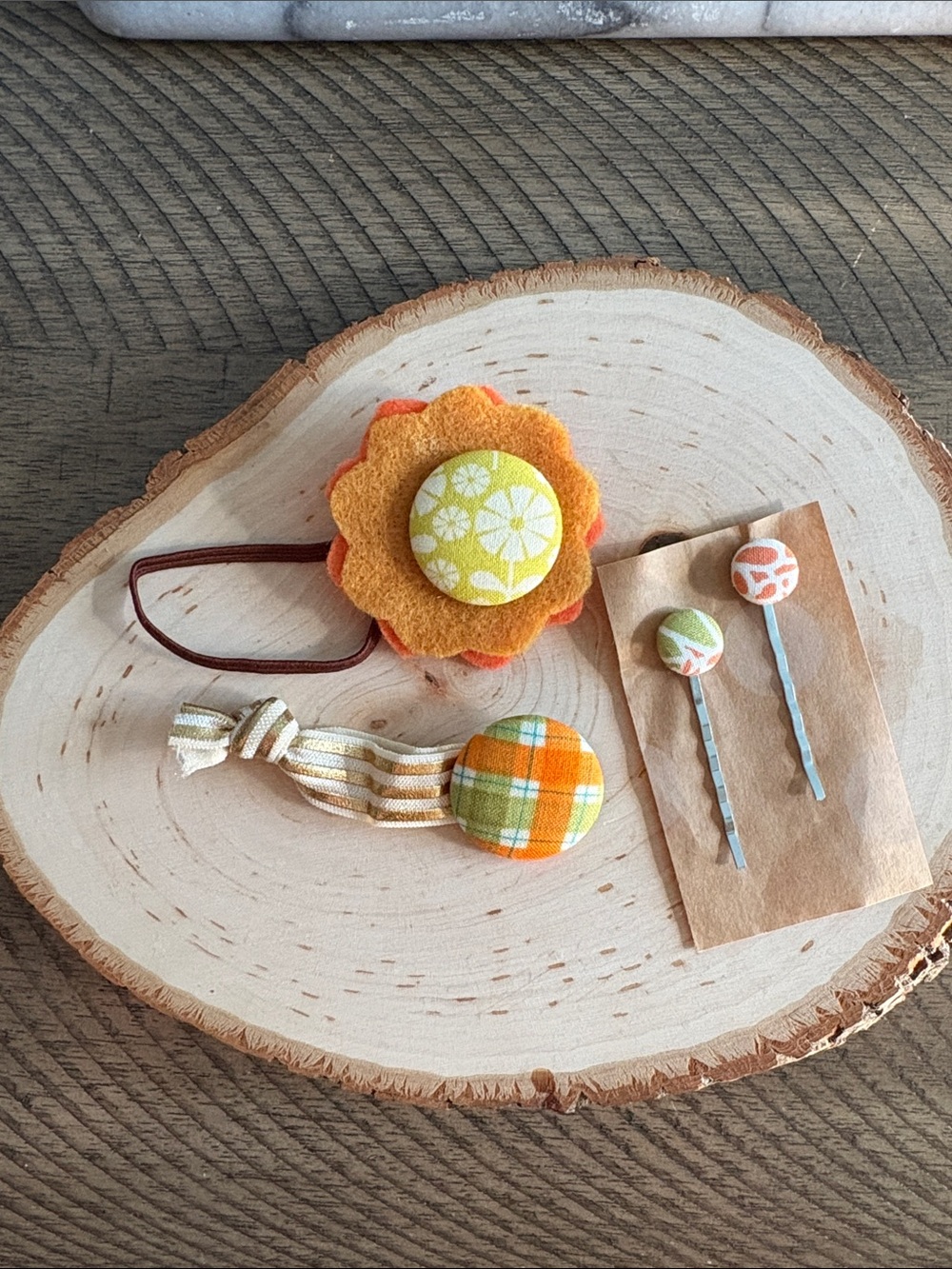 Handmade Yellow & Orange Floral Hair Accessory Set - Home Party Supplies